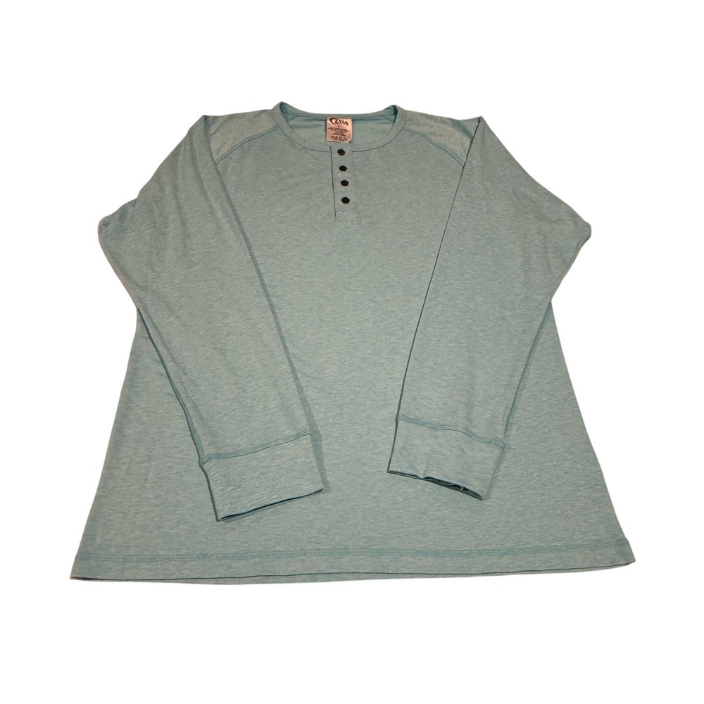 Zyia Active Men's Size Large Blue Turquoise Hudson Henley Long Sleeve Shirt NWT